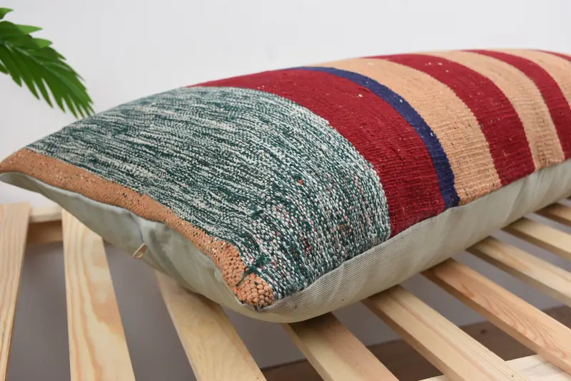 Kilim Pillow Cover, Boho Pillow, 16x36 Red Cushion Cover, Handmade Kilim Cushion, Cushion Case, Pastel Pillow Cover, Tapestry Cushion Cover - 6