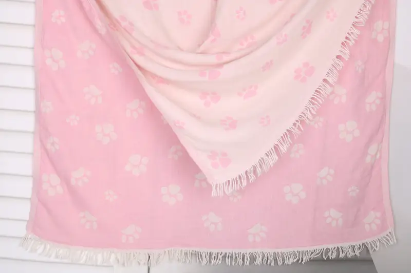 Custom Pink Cotton Towel Beach Towel, Paw Design, 36x71 Inches