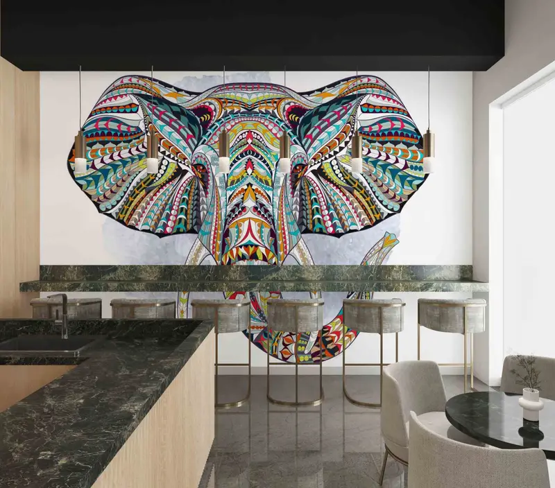 Animal Wall Painting, Ethnic Patterned Elephant Wall Poster, Ethnic Digital Paper, Colorful Wall Painting, Wall Paper Peel And Stick, - 2