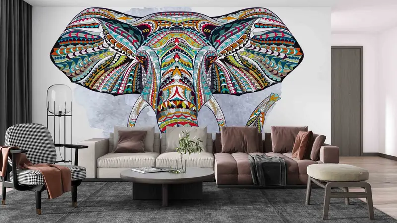 Animal Wall Painting, Ethnic Patterned Elephant Wall Poster, Ethnic Digital Paper, Colorful Wall Painting, Wall Paper Peel And Stick, - 8