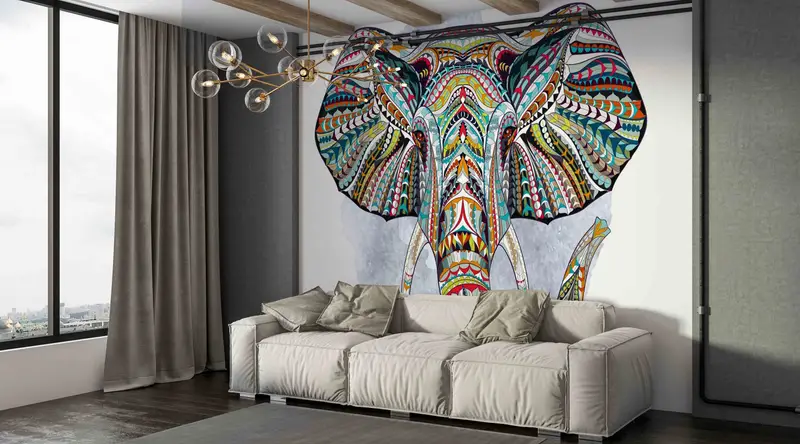 Animal Wall Painting, Ethnic Patterned Elephant Wall Poster, Ethnic Digital Paper, Colorful Wall Painting, Wall Paper Peel And Stick, - 10