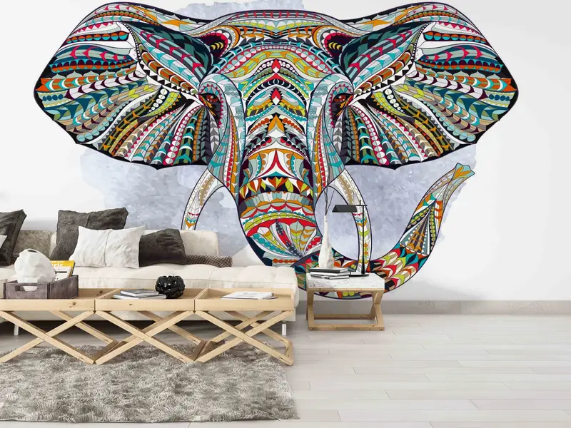 Animal Wall Painting, Ethnic Patterned Elephant Wall Poster, Ethnic Digital Paper, Colorful Wall Painting, Wall Paper Peel And Stick, - 3