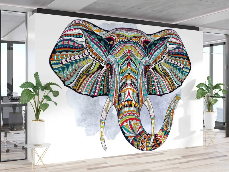 Animal Wall Painting, Ethnic Patterned Elephant Wall Poster, Ethnic Digital Paper, Colorful Wall Painting, Wall Paper Peel And Stick, - 4