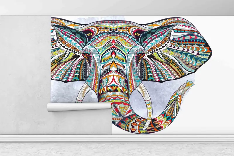 Animal Wall Painting, Ethnic Patterned Elephant Wall Poster, Ethnic Digital Paper, Colorful Wall Painting, Wall Paper Peel And Stick, - 1
