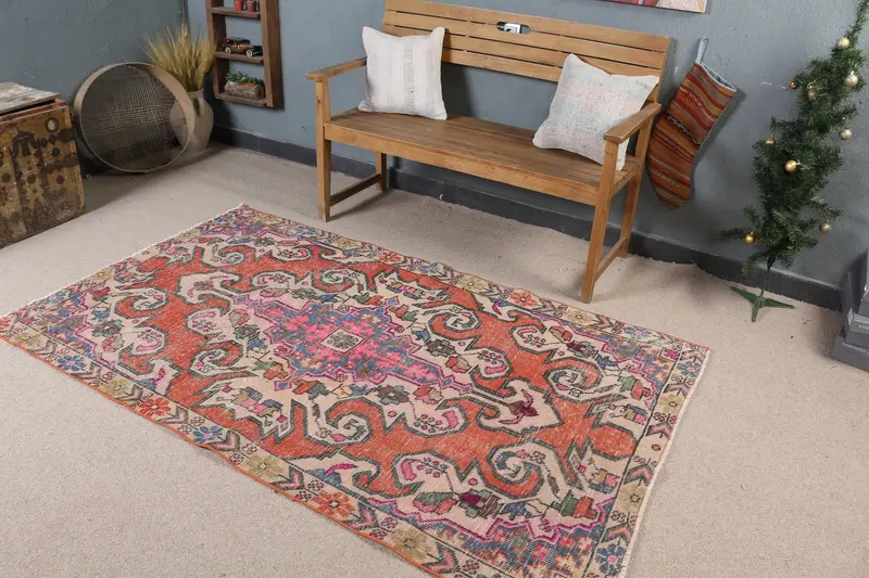 Teppich mit Blumenmuster in Rot und Beige, 1,2 x 1,8 m, elegante Ergänzung