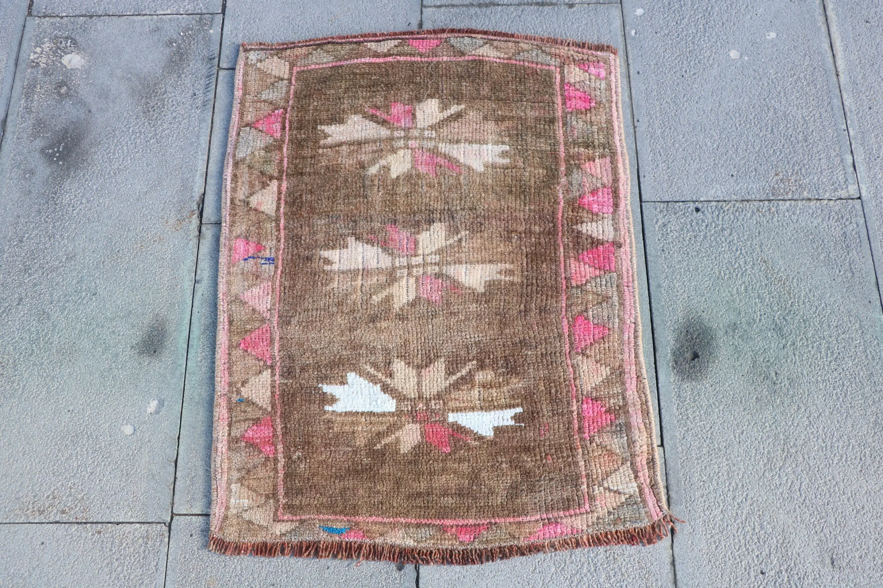 Vintage Turkish Rug, 1.8x2.5 ft Rug, Brown Small Patchwork Rug - 1