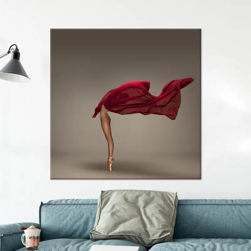 Elegant Red Dance Canvas: Vibrant Woman Art Print