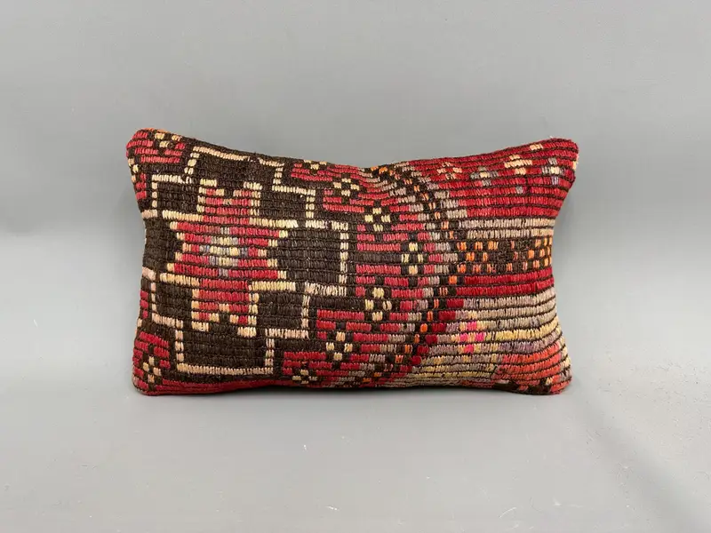 Handwoven Cushion Case, Boho Throw Pillow Cover, 12x20 Red Pillow Sham, Ethnical Kilim Rug Pillow, Gift Pillow, Pillow Case, Boho Pillow Sham Cover - 4