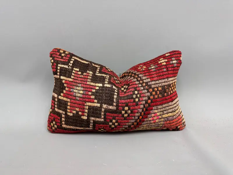 Handwoven Cushion Case, Boho Throw Pillow Cover, 12x20 Red Pillow Sham, Ethnical Kilim Rug Pillow, Gift Pillow, Pillow Case, Boho Pillow Sham Cover - 1