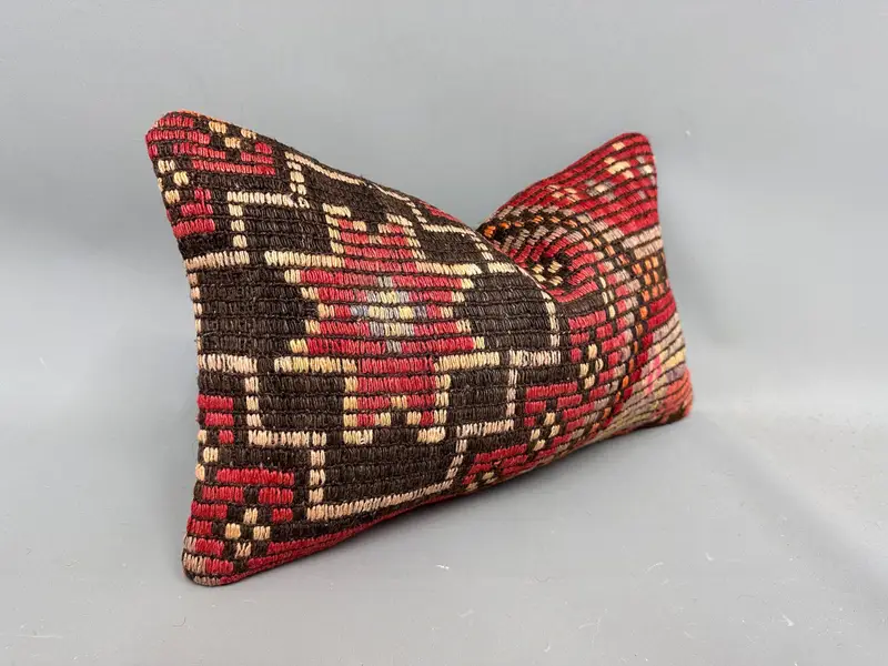 Handwoven Cushion Case, Boho Throw Pillow Cover, 12x20 Red Pillow Sham, Ethnical Kilim Rug Pillow, Gift Pillow, Pillow Case, Boho Pillow Sham Cover - 2