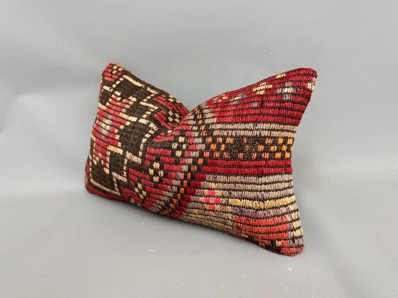 Handwoven Cushion Case, Boho Throw Pillow Cover, 12x20 Red Pillow Sham, Ethnical Kilim Rug Pillow, Gift Pillow, Pillow Case, Boho Pillow Sham Cover - 3
