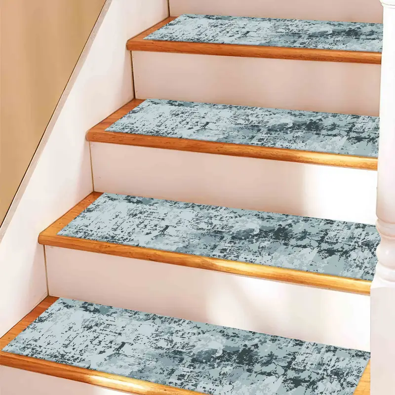 ライトブルーの抽象プリントラグ、階段用、モダンな家の装飾