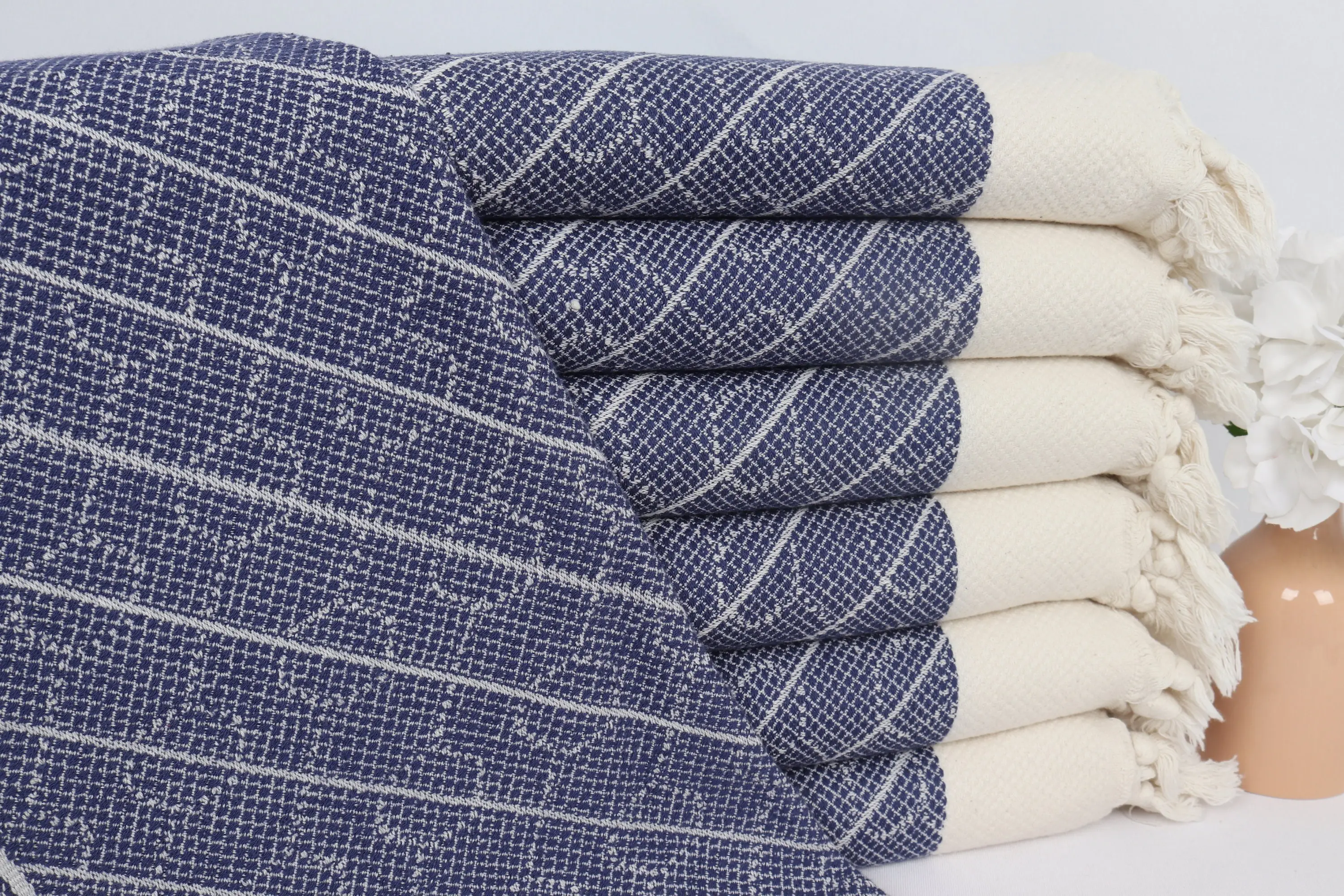 Geometric Hand Towel Navy Cotton 18x36 Inches, Personalized Gift - 1