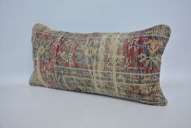 Red & Blue Embroidered Throw Pillow, 12x24 Inches Size Pillow - 4