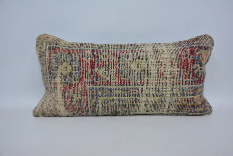 Red & Blue Embroidered Throw Pillow, 12x24 Inches Size Pillow - 1