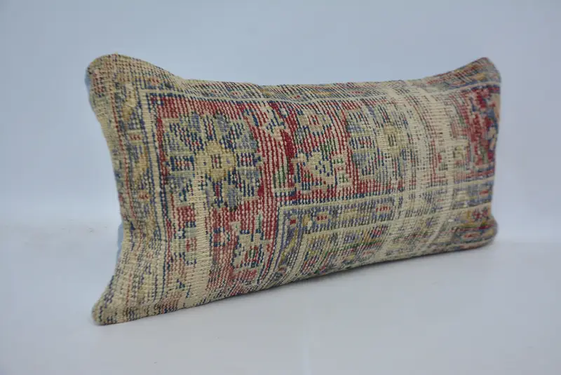Red & Blue Embroidered Throw Pillow, 12x24 Inches Size Pillow - 3