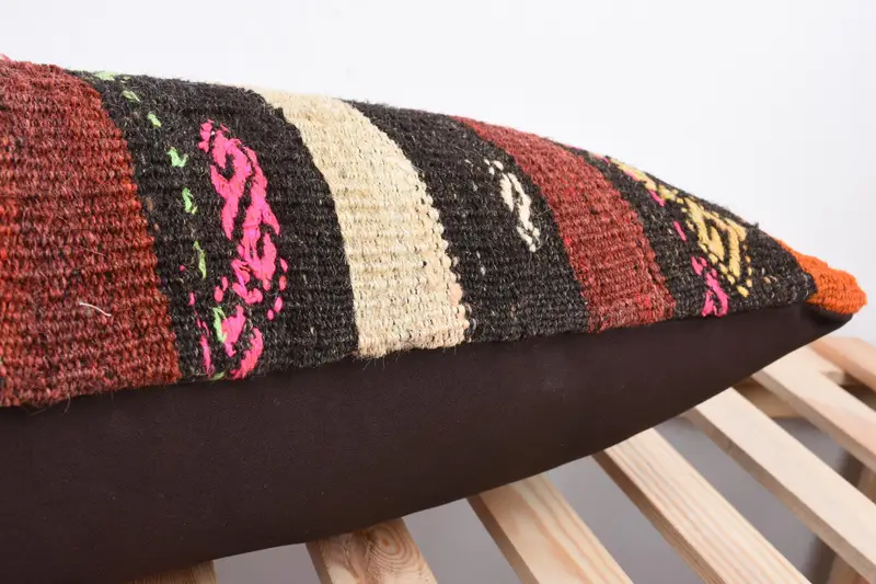 Pillow Sham, Turkish Pillow, Vintage Kilim Throw Pillow, Handmade Kilim Cushion, Authentic Cushion Case, 12x43 Red Cushion Case, Kilim Rug Pillow - 7