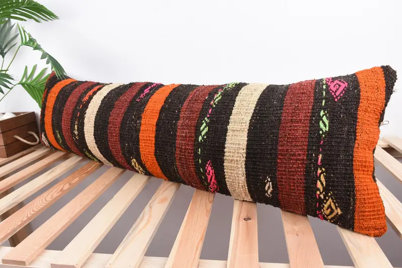 Pillow Sham, Turkish Pillow, Vintage Kilim Throw Pillow, Handmade Kilim Cushion, Authentic Cushion Case, 12x43 Red Cushion Case, Kilim Rug Pillow - 5