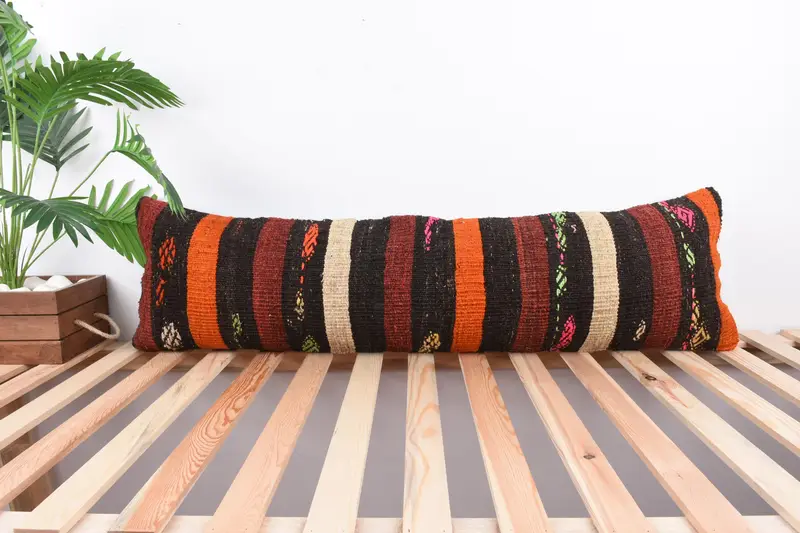 Pillow Sham, Turkish Pillow, Vintage Kilim Throw Pillow, Handmade Kilim Cushion, Authentic Cushion Case, 12x43 Red Cushion Case, Kilim Rug Pillow - 1