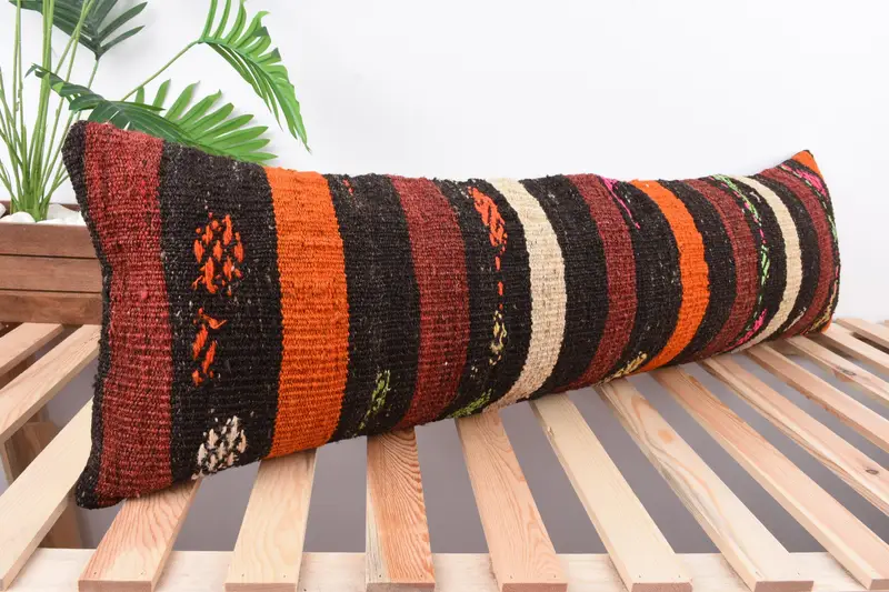 Pillow Sham, Turkish Pillow, Vintage Kilim Throw Pillow, Handmade Kilim Cushion, Authentic Cushion Case, 12x43 Red Cushion Case, Kilim Rug Pillow - 4