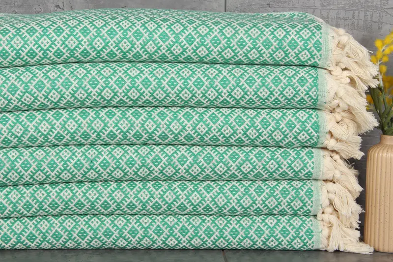 Turkish Hand Towel Organic Cotton Green Diamond, 20x38 Inches