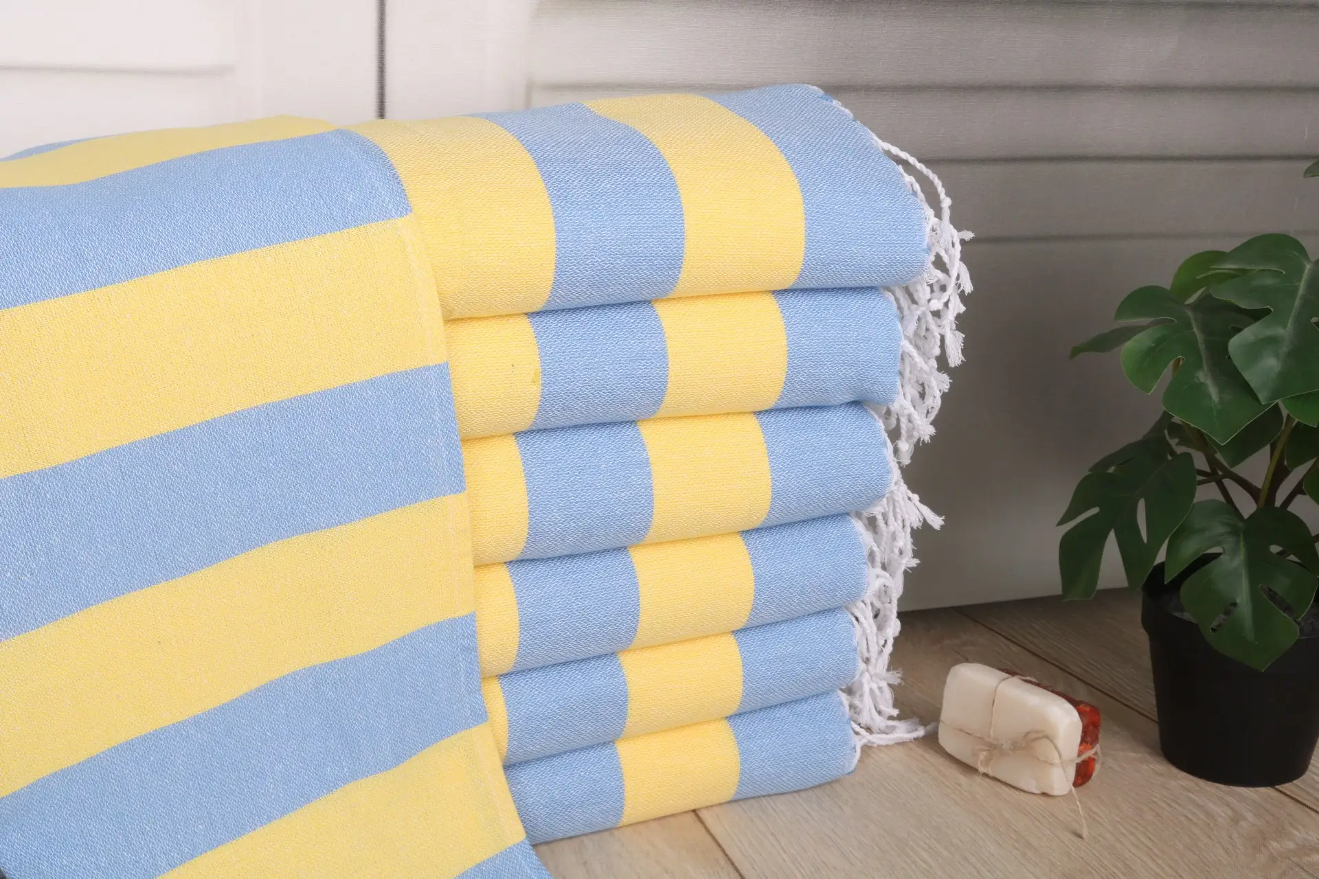 Personalized Kitchen Towel Yellow-Blue Stripe, 18x40 Inches - 1