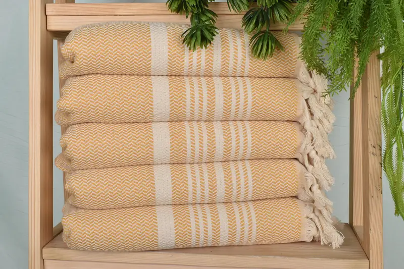 Personalized Hand Towel Mustard Cotton Stripe, 40x18 Inches