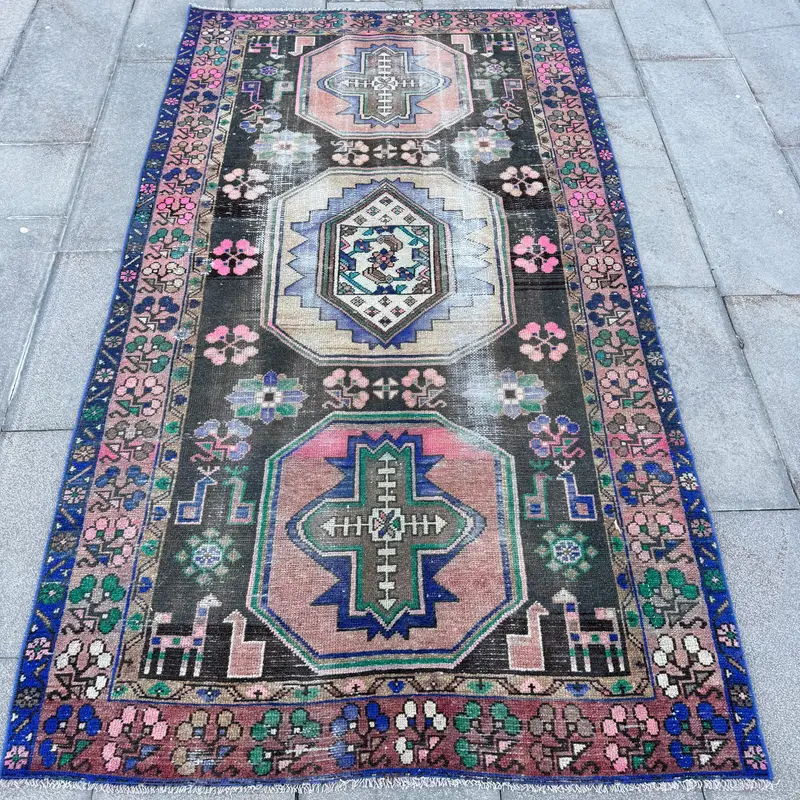 Türkischer Teppich, Fläche 3,9 x 7,1 Fuß, Oushak-Blauer Massivteppich - 1