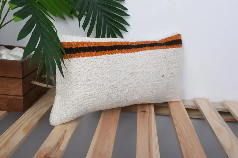 8x16 White Cushion, Handmade Kilim Cushion, Vintage Pillow, Ethnical Kilim Rug Pillow, Indoor Pillow Sham, Cushion Case - 4