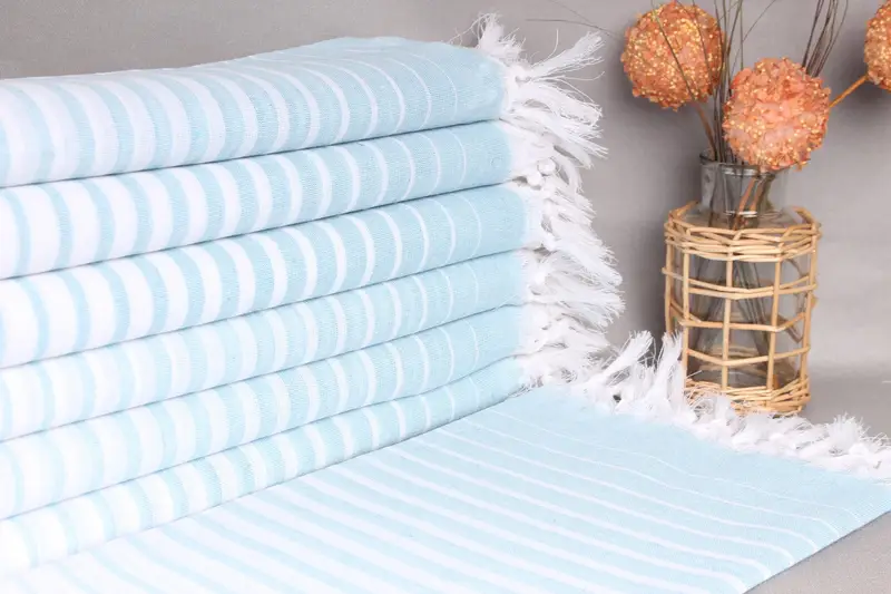 Bridesmaid Gift Towel White-Turquoise Cotton, 40x69 Inches