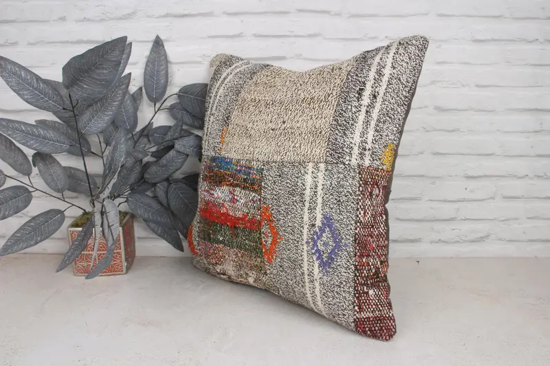 Antique Pillows, Bed Cushion Case, Turkish Pillow, Patio Cushion Case, Cushion Cover, 20x20 Brown Pillow Case, Ethnical Kilim Rug Pillow - 4