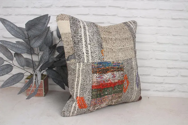 Antique Pillows, Bed Cushion Case, Turkish Pillow, Patio Cushion Case, Cushion Cover, 20x20 Brown Pillow Case, Ethnical Kilim Rug Pillow - 3