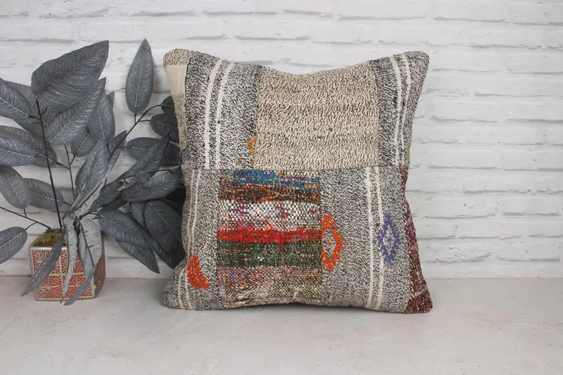Antique Pillows, Bed Cushion Case, Turkish Pillow, Patio Cushion Case, Cushion Cover, 20x20 Brown Pillow Case, Ethnical Kilim Rug Pillow - 1