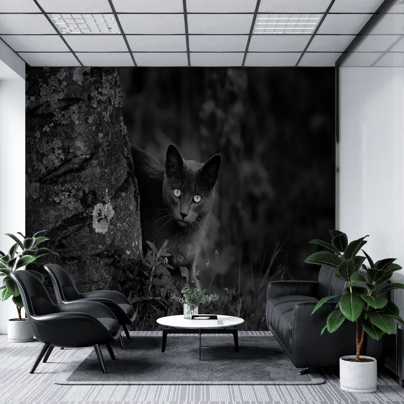 Paper Wall Art ,Bright Wall Paper,Wall Paper Peel and Stick,Black Cat Photo Print,Black Wall Art,Black Cat Mural, - 4
