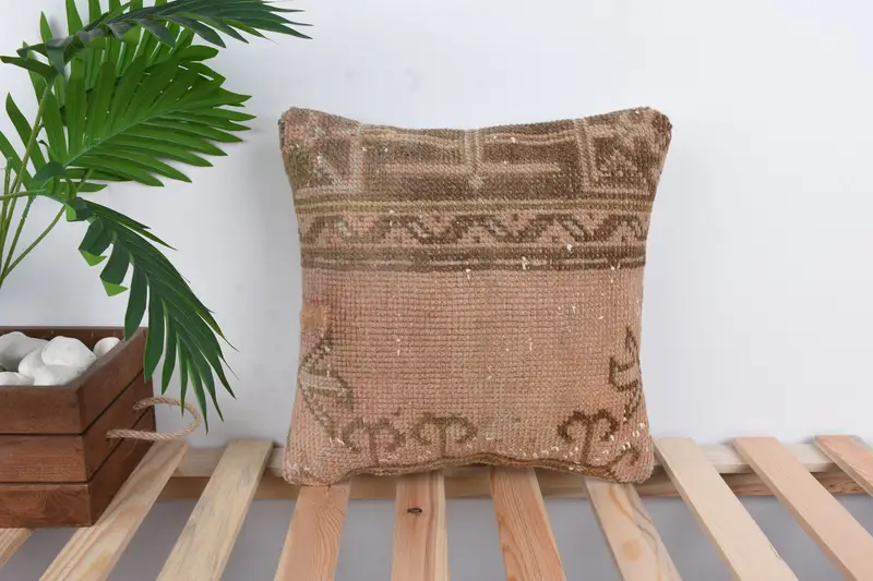 Pillow Cover, 14x14 Brown Pillow Case, Boho Pillow, Vintage Pillow, Boho Throw Pillow Cover, Pillow for Couch, Southwestern Cushion Cover - 1