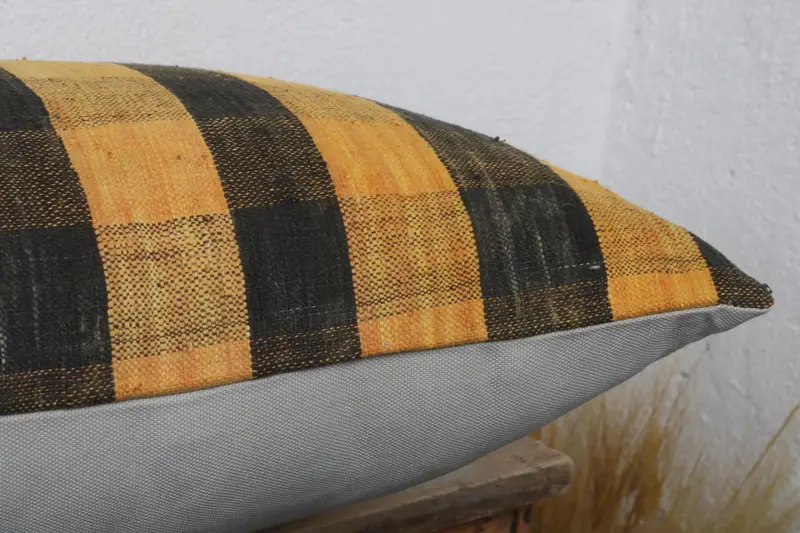 Cushion Cover, Turkish Kilim Pillow, Vintage Kilim Throw Pillow, 16x24 Yellow Pillow Sham, Anatolian Pillow Case, Handmade Kilim Cushion - 6