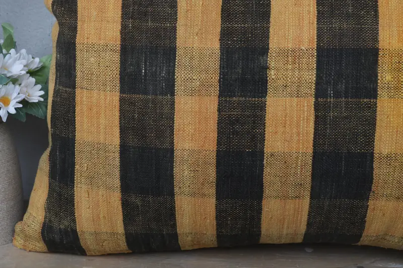 Cushion Cover, Turkish Kilim Pillow, Vintage Kilim Throw Pillow, 16x24 Yellow Pillow Sham, Anatolian Pillow Case, Handmade Kilim Cushion - 3