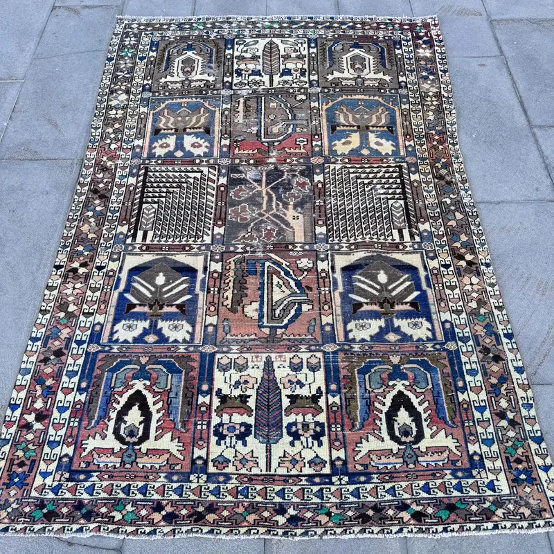 Vintage 4.2x6.4 ft Rug, Turkish Area Rug, Blue Oriental Rug - 1