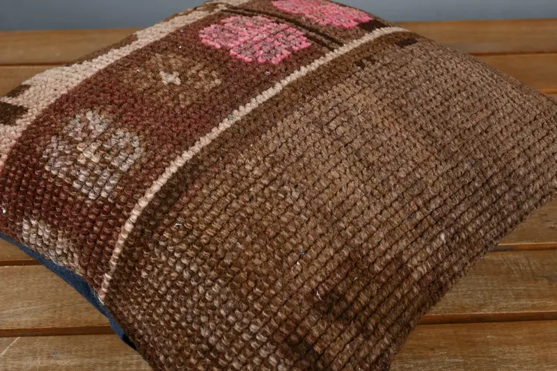 Pillow Sham, Nomadic Pillow, Morroccon Kilim Cushion Cushion, 14x14 Brown Cushion Cover, Kilim Cushion Sham, Turkish Pillow, Boho Pillow Sham Cover - 3