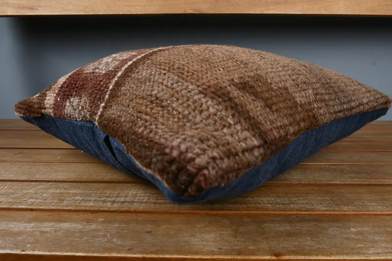 Pillow Sham, Nomadic Pillow, Morroccon Kilim Cushion Cushion, 14x14 Brown Cushion Cover, Kilim Cushion Sham, Turkish Pillow, Boho Pillow Sham Cover - 4