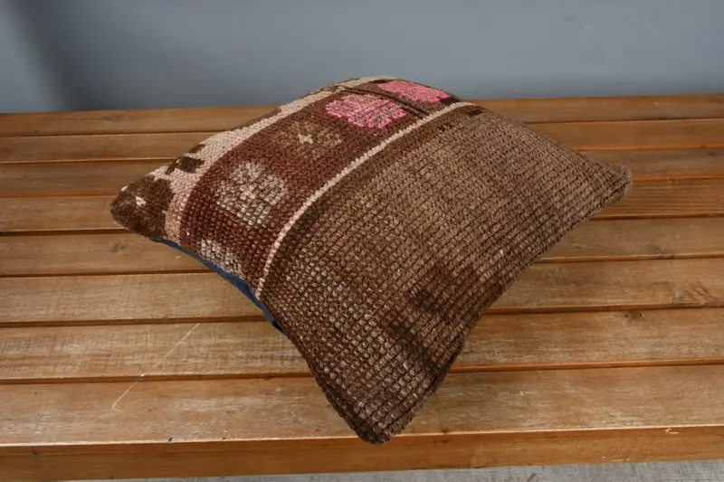 Pillow Sham, Nomadic Pillow, Morroccon Kilim Cushion Cushion, 14x14 Brown Cushion Cover, Kilim Cushion Sham, Turkish Pillow, Boho Pillow Sham Cover - 2