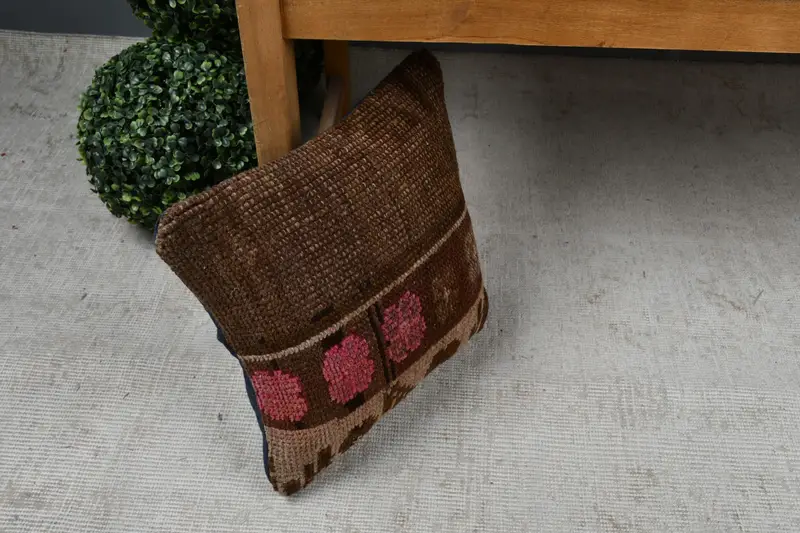 Pillow Sham, Nomadic Pillow, Morroccon Kilim Cushion Cushion, 14x14 Brown Cushion Cover, Kilim Cushion Sham, Turkish Pillow, Boho Pillow Sham Cover - 7