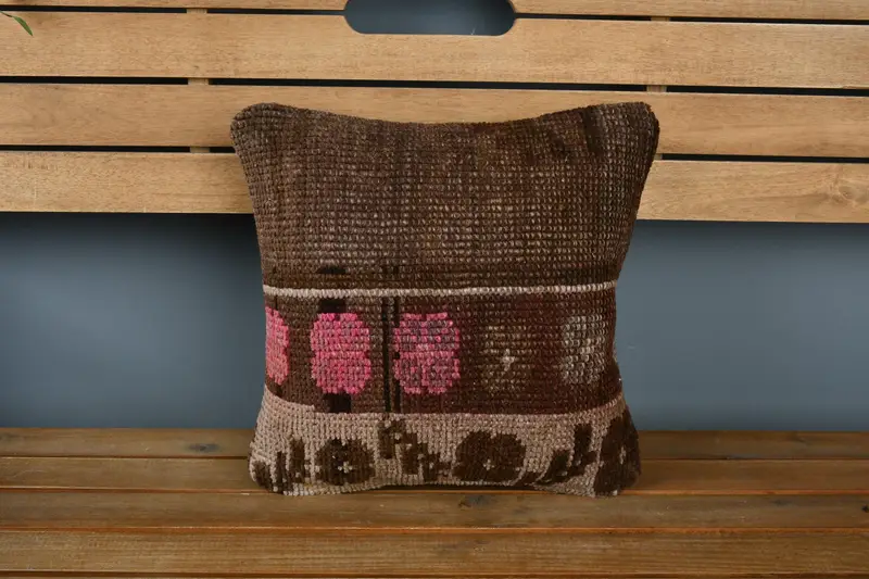 Pillow Sham, Nomadic Pillow, Morroccon Kilim Cushion Cushion, 14x14 Brown Cushion Cover, Kilim Cushion Sham, Turkish Pillow, Boho Pillow Sham Cover - 6