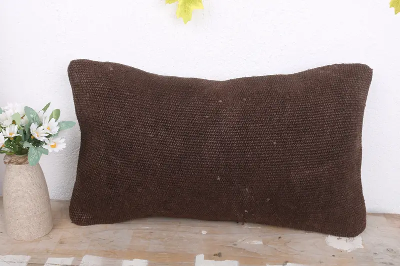 Turkish Kilim Pillow, Vintage Kilim Throw Pillow, Cushion Cover, Turkish Pillow, Turkish Rugs Pillow Sham, 12x20 Brown Cushion Case - 2
