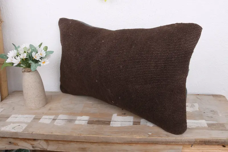 Turkish Kilim Pillow, Vintage Kilim Throw Pillow, Cushion Cover, Turkish Pillow, Turkish Rugs Pillow Sham, 12x20 Brown Cushion Case - 4