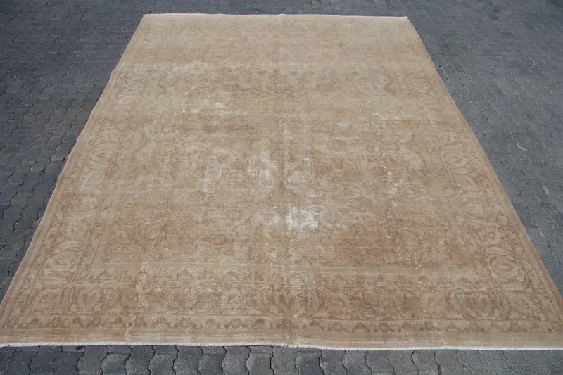 Vintage Turkish Oushak Rug 9.6x12.6 ft (292x384 cm), Brown Ombré Wool Rug - 1