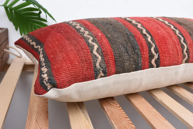 16x48 Red Cushion Cover, Pillow Sham, Boho Pillow, Toss Pillow Cover, Vintage Kilim Throw Pillow, Ethnical Kilim Rug Pillow - 6