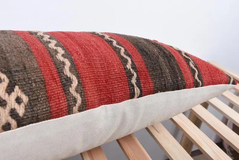 16x48 Red Cushion Cover, Pillow Sham, Boho Pillow, Toss Pillow Cover, Vintage Kilim Throw Pillow, Ethnical Kilim Rug Pillow - 7
