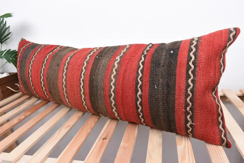 16x48 Red Cushion Cover, Pillow Sham, Boho Pillow, Toss Pillow Cover, Vintage Kilim Throw Pillow, Ethnical Kilim Rug Pillow - 5