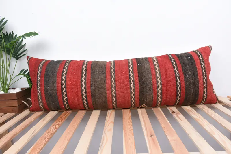 16x48 Red Cushion Cover, Pillow Sham, Boho Pillow, Toss Pillow Cover, Vintage Kilim Throw Pillow, Ethnical Kilim Rug Pillow - 1